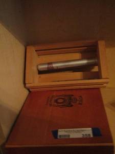 lot 358 image: cigar box and 3 empty cigar tubes and 2 cigars