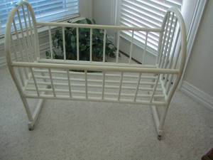 lot 375 image: white wooden baby bassinet USEDFOR DISPLAY OR A DOLL CRIB