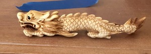 lot 1 image: CARVED MAMMOTH TUSK  - 4 long dragon, comes with Documentation - . Very cool sculpture