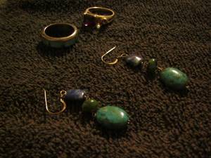 lot 33 image: Womens stone earrings, MANS Turquoise ring,  Womens stone ring