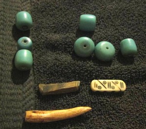 lot 36 image: Turquoise beads,  &  Shark tooth