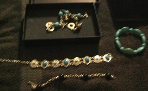 lot 34 image: Various womens Turquoise earrings, Bracelets and beaded bracelets