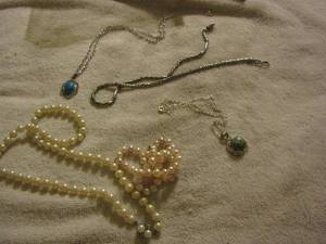 lot 71 image: pearl necklaces, rope necklaces and silver necklace with turquoise pendant