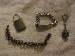 lot 110 image: solid copper bracelet, mens silver bracelet, lock