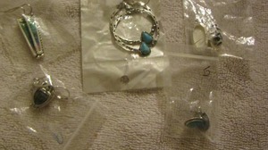 lot 130 image: turquoise earrings, white earrings