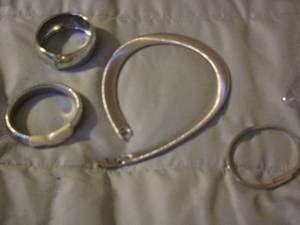 lot 160 image: 3 silver bracelets AND a chocker silver necklace