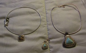 lot 267 image: Choker with a turquise pendant  & a chocker with a pendant