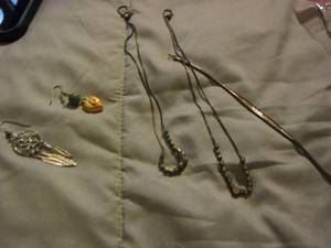 lot 329 image: 1 dream catcher earring, 3 silver plated necklaces