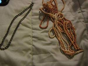 lot 351 image: strands of pink pearls, barbed wire necklace