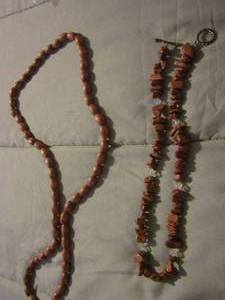 lot 291 image: wooden bead necklace, brown rock necklace