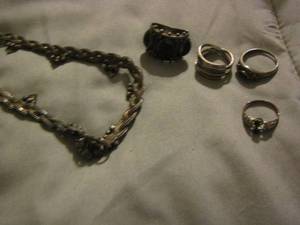 lot 373 image: silver rings and silver bracelets