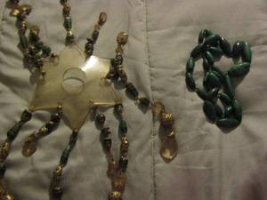 lot 417 image: BLUE STONE NECKLACE  & BOBECHE WITH SHELLS