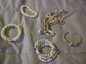 lot 162 image: pearl bracelet- rock beaded bracelet and shell necklace