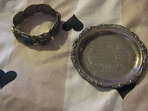 lot 185 image: Silverplate  mini plate- silver turquoise bracelet