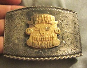 lot 17 image: Sterling 1997 BBQ  Cook-off Champion belt buckle