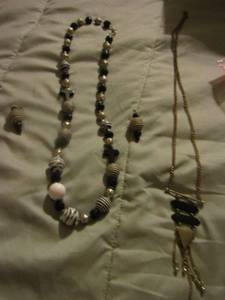 lot 3 image: Cross zebra print necklace with matching earrings, womens necklace