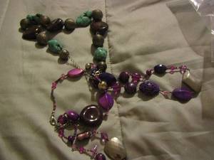 lot 268 image: purple beaded necklace and a Turquise beaded necklace