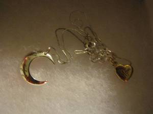 lot 538 image: heart mother necklace with pink rinestone, mom moon shape necklace