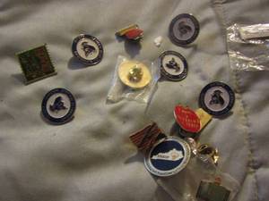 lot 551 image: Shirt pins  -  Camden station,  elementary eagles, American flags, teach and more