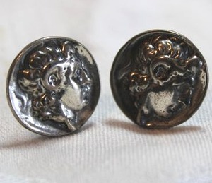 lot 19 image: Sterling Silver replica Roman coin cufflinks. Marked Sterling