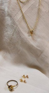 lot 94 image: Jewelry set with diamond accents. Includes necklace, ring (Size 6), and post earrings.