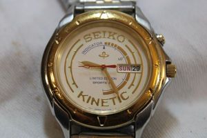 lot 112 image: Seiko Limited Edition Kinetic Sports watch. Skeleton open view back. Band clasp needs attention