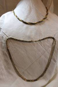 lot 134 image: (2) Multi strand thick tri colored gold-plated necklaces Both 22L