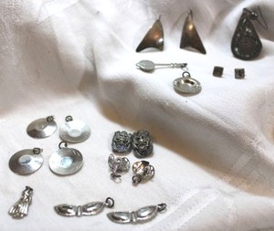 lot 162 image: Mixed Sterling Silver selection. Includes Taxco earrings, charms, insignia. All marked