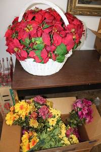 lot 192 image: Artificial flowers and Large poinsettia basket