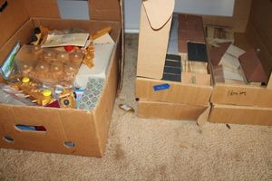 lot 206 image: Wood house crafts, trains and more - 5 boxes