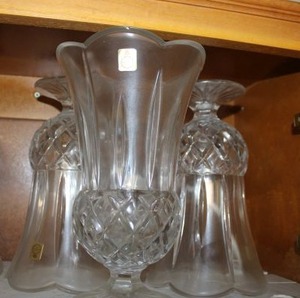 lot 216 image: Lead crystal footed vase - 3 total, Sticker says Bleikristal GORHAM