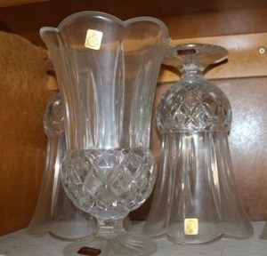 lot 217 image: Lead crystal footed vase - 3 total, Sticker says Bleikristal GORHAM