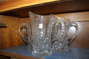 lot 224 image: Lead crystal pitchers - 3 total. Bleikristall stickers
