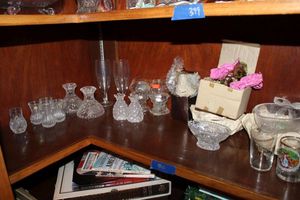 lot 400 image: Lead crystal candle holders, toothpick holders, glass bell wind chimes and more