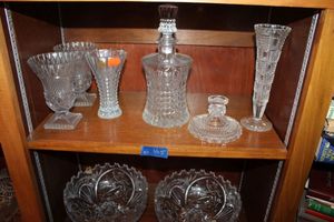 lot 405 image: Lead crystal bowls, vases and decanter