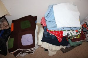 lot 567 image: Fabrics and afghan blanket