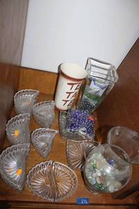 lot 678 image: Vases with decorative glass beads, and crystal serving dishes as shown