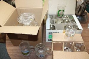 lot 698 image: Marnissimo coffee cocktail glasses set, Eichbaum glass set, and lead crystal punch bowl BLEIKRISTALL