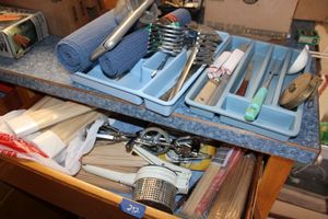 lot 242 image: Kitchen tools, flatware trays, wooden skewers and more