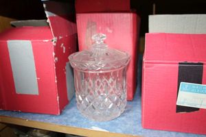 lot 248 image: Nachtmann Lead crystal serving tray and (3) Lead crystal candy jars