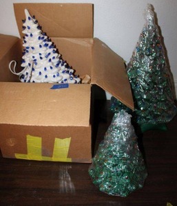 lot 270 image: Ceramic Christmas trees with lights