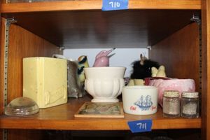 lot 711 image: Yellow and pink ceramic bird planters