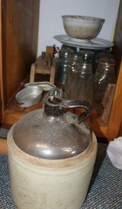 lot 714 image: Brown jug, latch lid Atlas jars and more