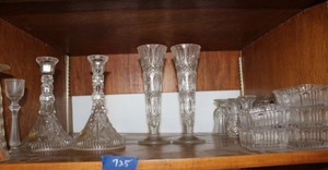 lot 725 image: Lead crystal candle holders, vases, and toothpick holders