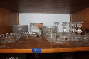 lot 726 image: Lead crystal candle holders, serving bowls, and trinket boxes
