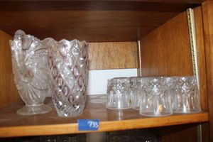 lot 733 image: Lead crystal rocks glasses - set of 6, plus crystal vase and crystal pitcher with bird pattern