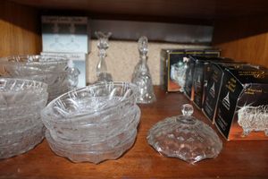 lot 741 image: Lead crystal serving bowls, bells and candle holders