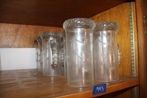 lot 743 image: Clear tall steins with etched wheat pattern