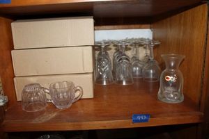 lot 752 image: Lead crystal wine glasses, vase and clear tea mugs (38 total)