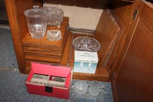 lot 753 image: Lead crystal bowls, candy jar, candle holders and creamer and sugar sets